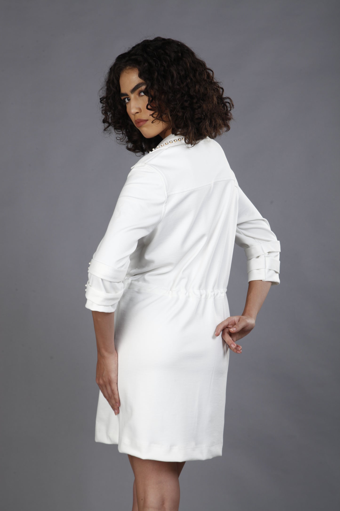 Shop Just Billi best atheleisure wear brand in India - white dress with studs