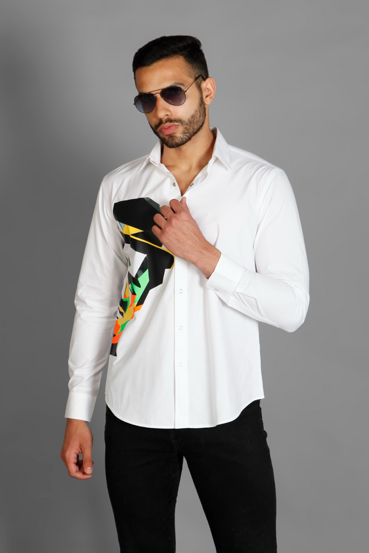 Designer Just Billi Men's cotton print white shirt
