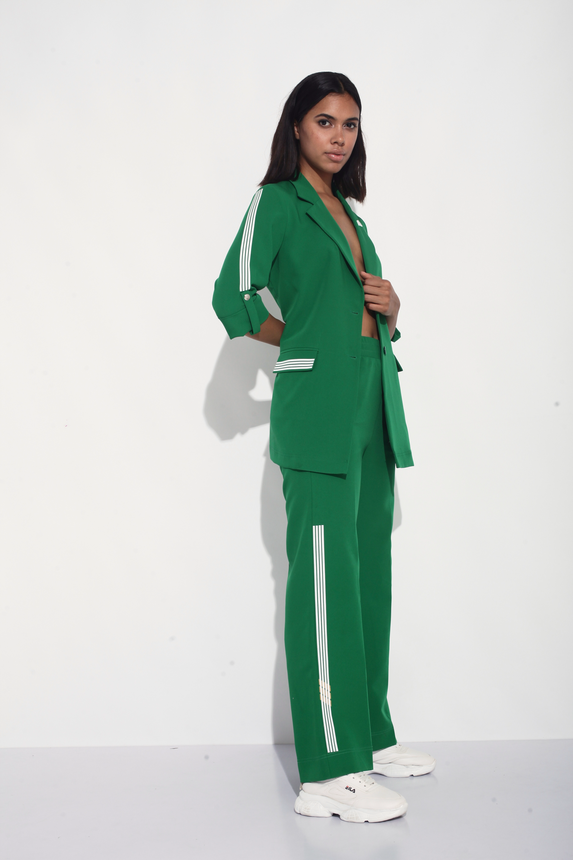 Emerald green pant suit by Just Billi, Best womens wear statement outfits online