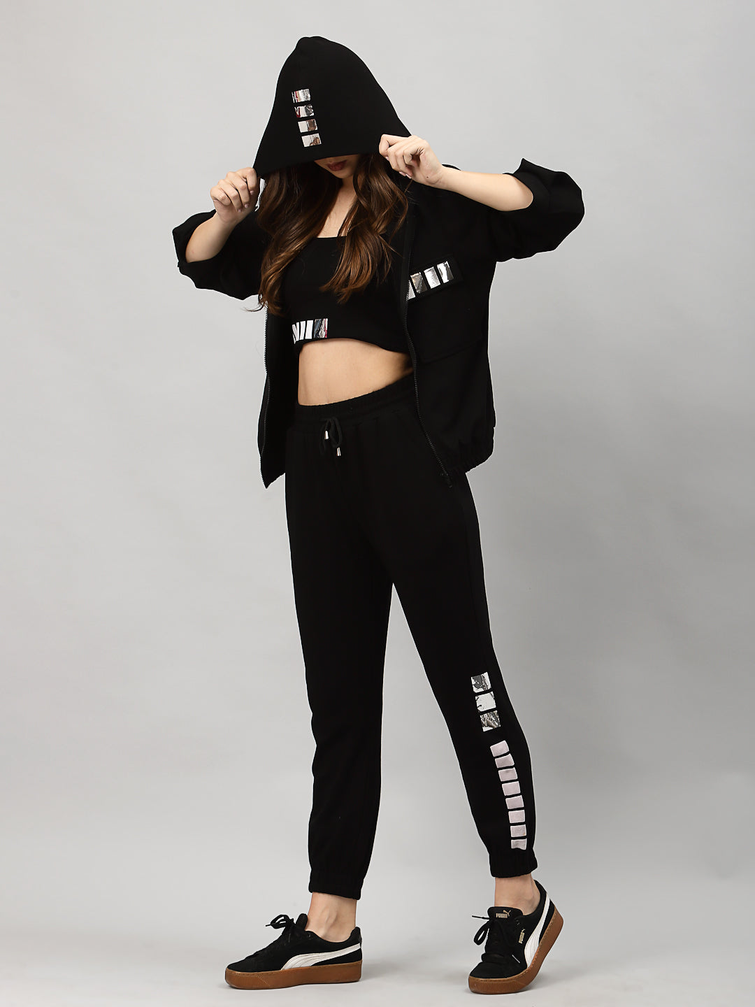 Just Billi Luxury Athleisure Women's Wear , coord set three piece set including jacket, croptop and pants