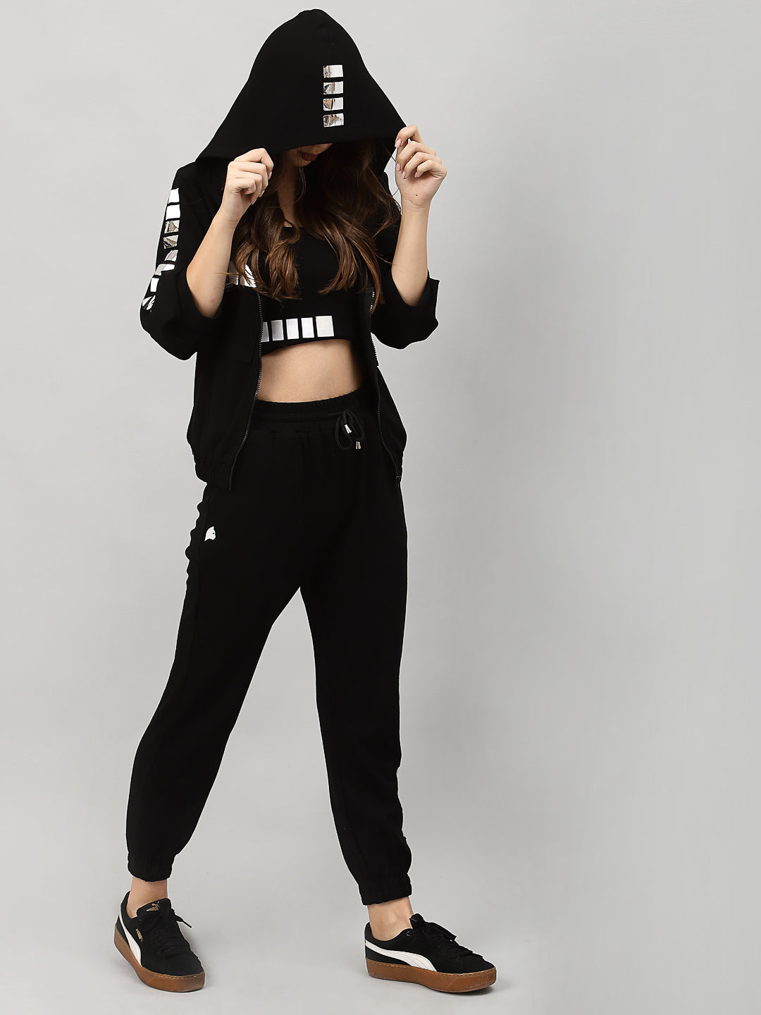 Just Billi Luxury Athleisure Women's Wear , coord set three piece set including jacket, croptop and pants