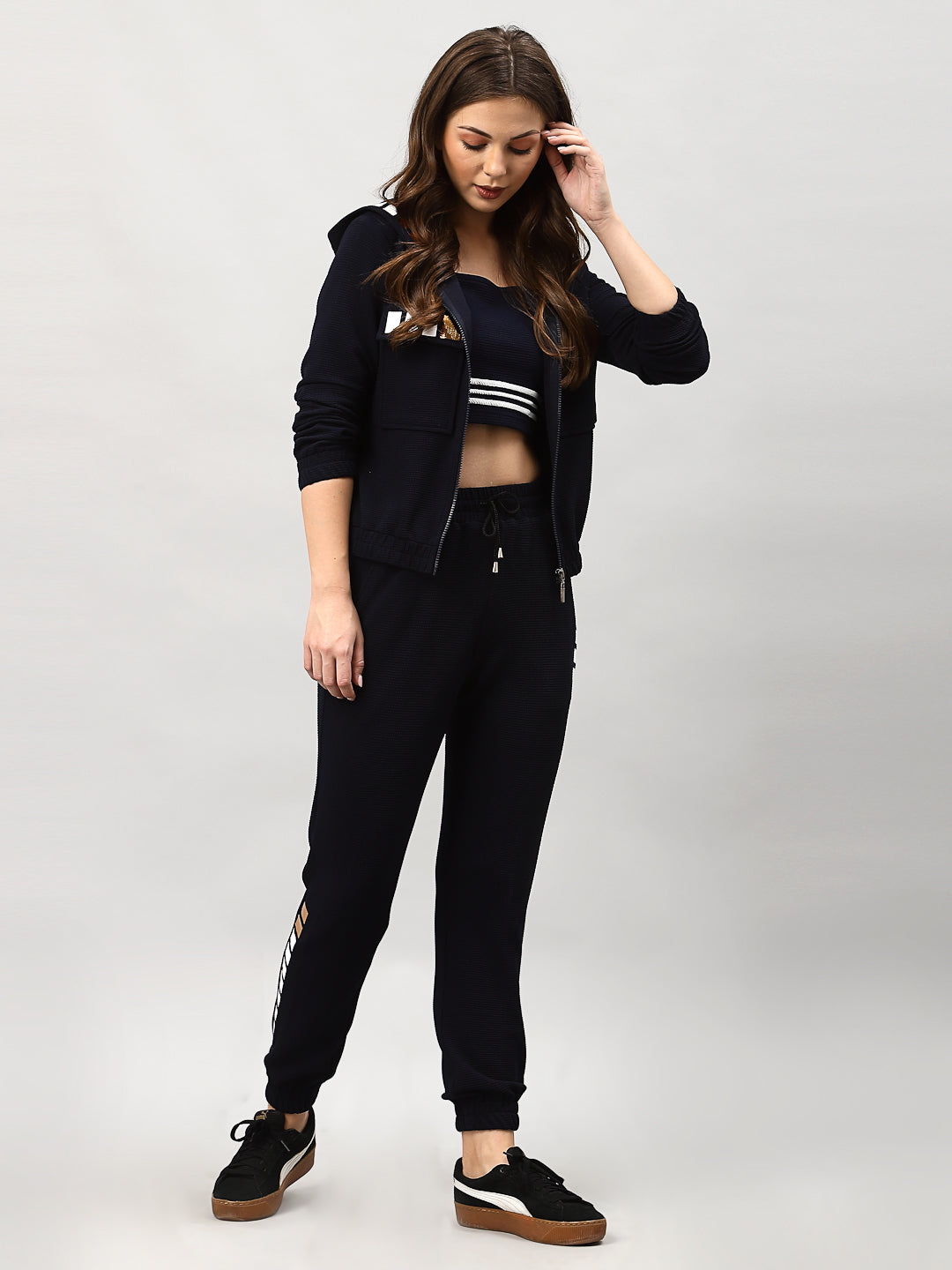 Just Billi Luxury Athleisure Women's Wear , coord set three piece set including jacket, croptop and pants