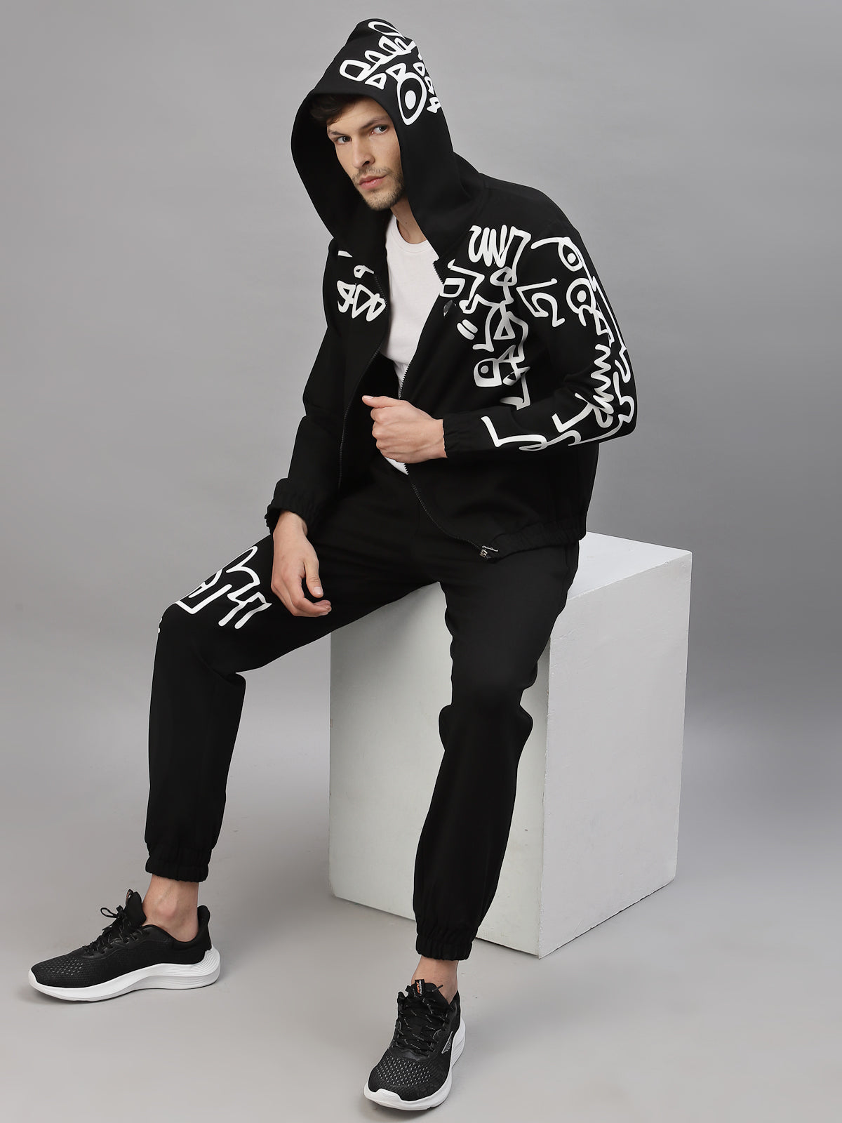 Black hoodie co-ord set for him by Just Billi, designer Luxury athleisure wear