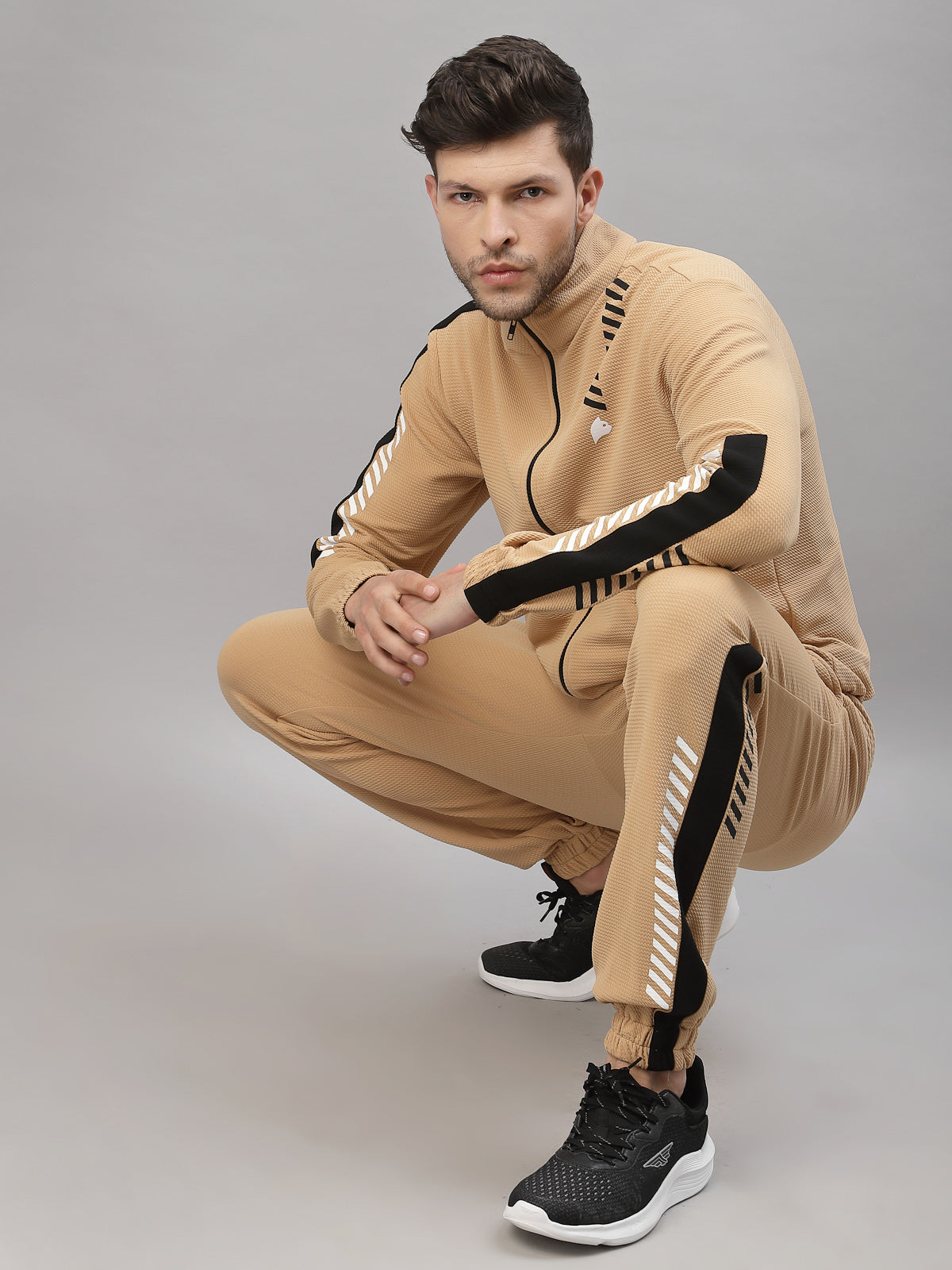 Just Billi men's co-ord ser camel colour, luxury athleisure wear for men, airport look by JUST BILLI