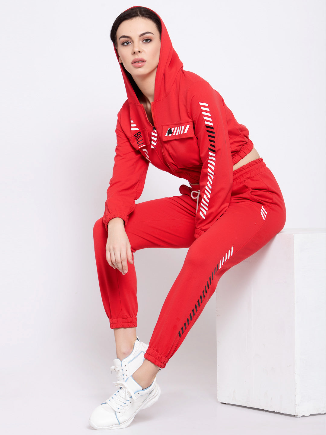 Red hoodie co-ord set by Just Billi, Luxury athleisure wear, best designer track suit set