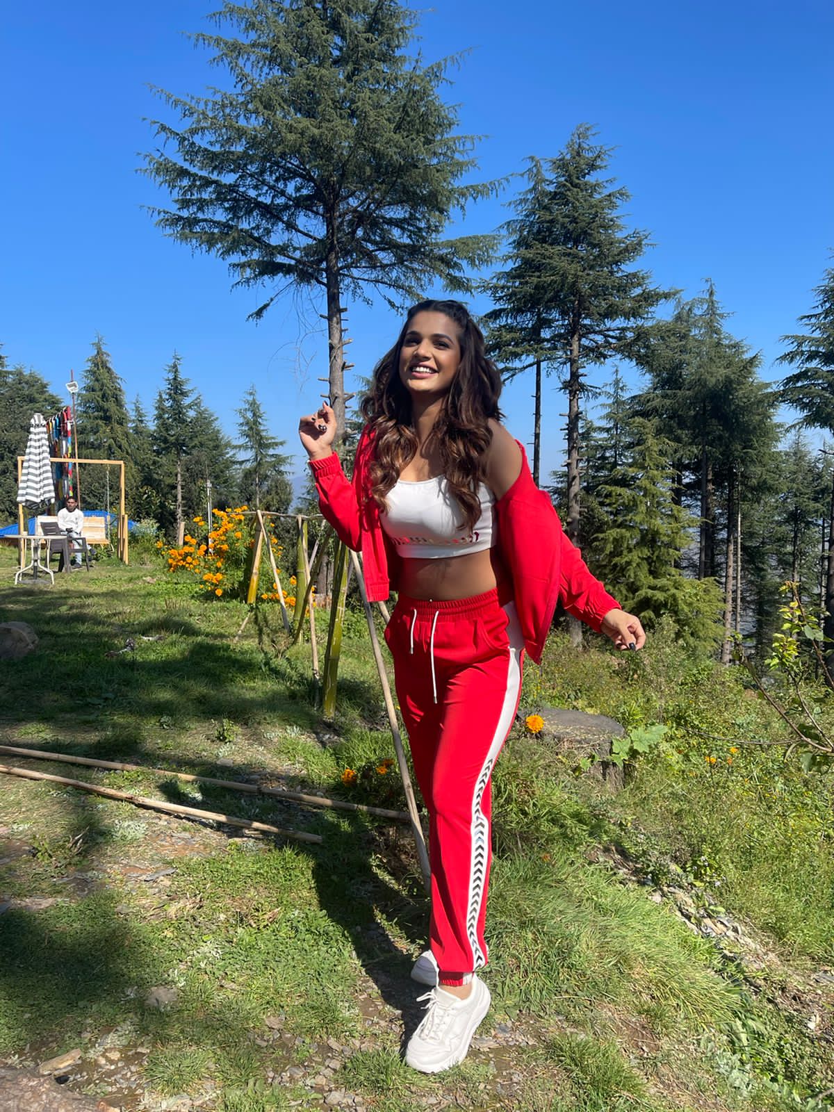 Red hoodie co-ord set by Just Billi, Luxury athleisure wear, best designer track suit set