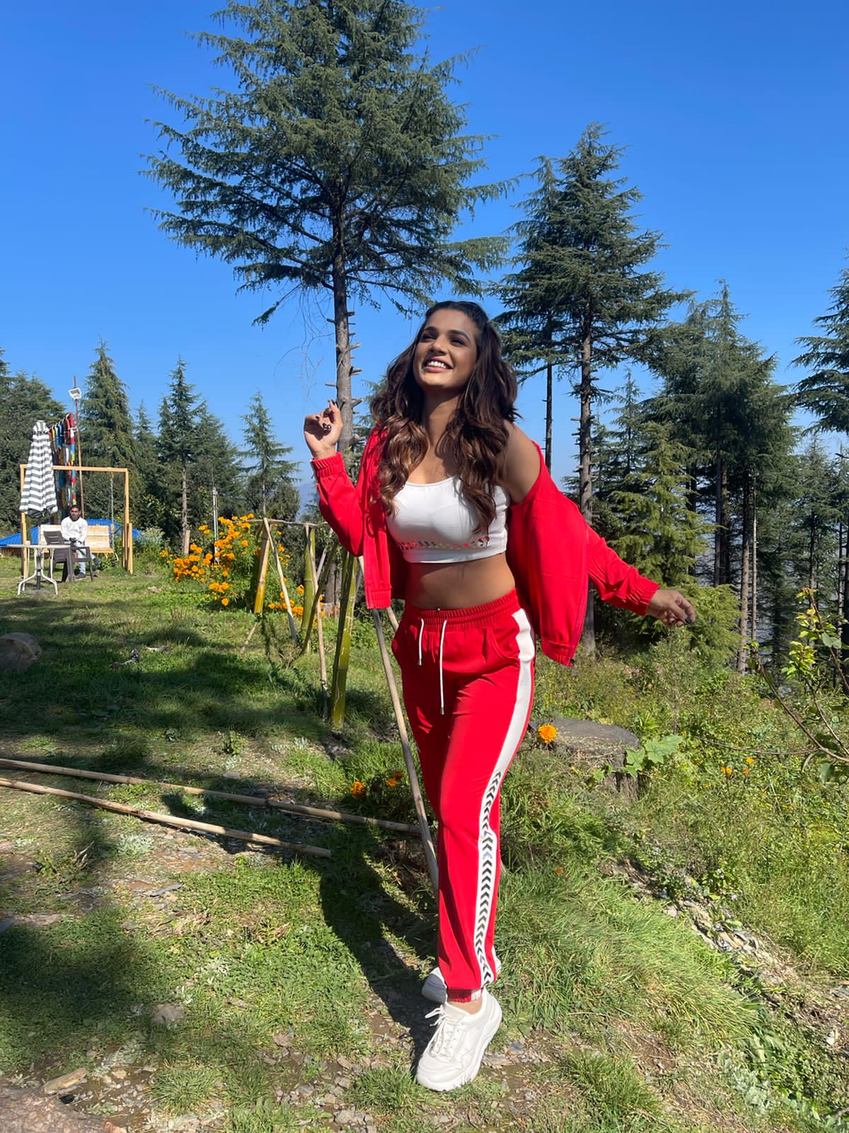 Red hoodie co-ord set by Just Billi, Luxury athleisure wear, best designer track suit set