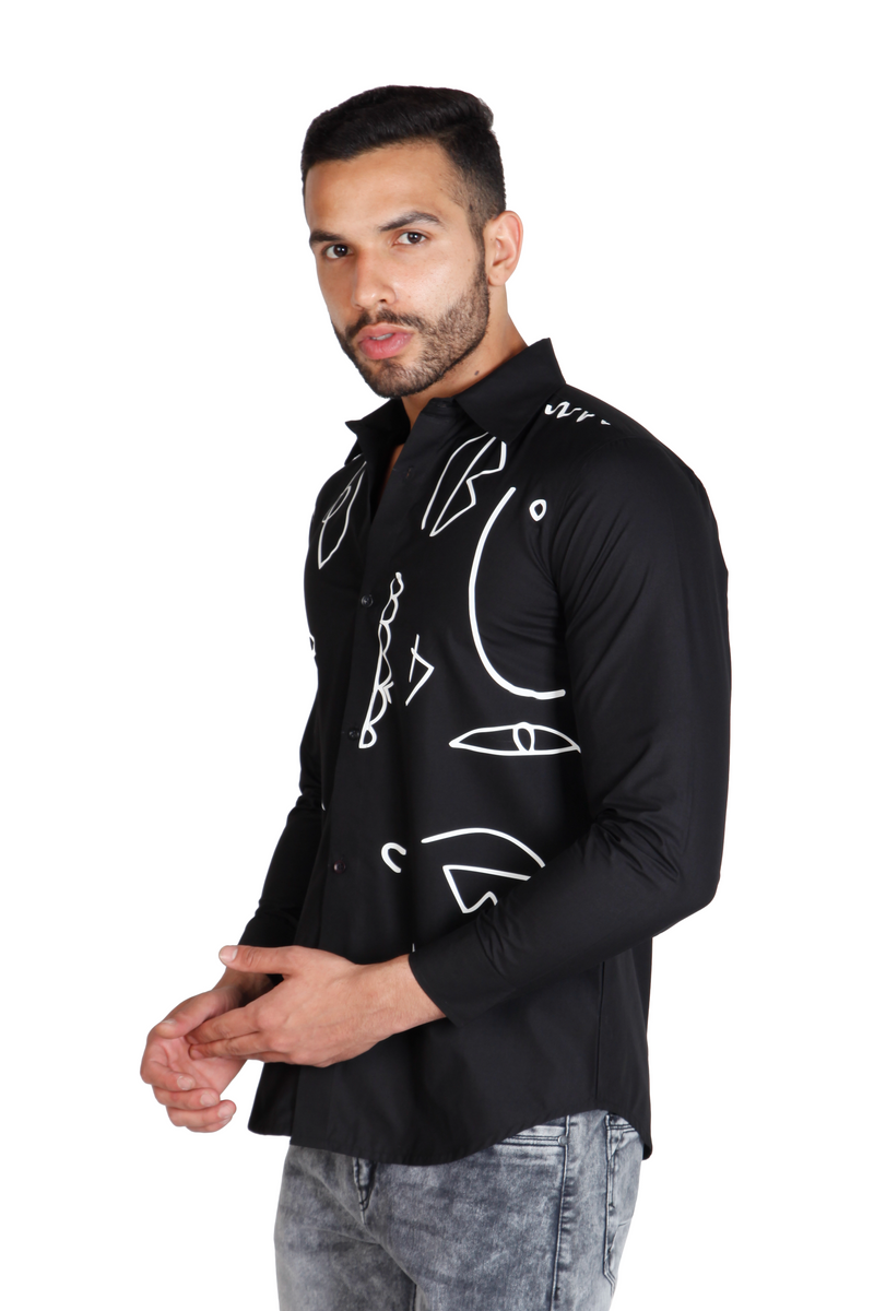 Black pure cotton men's printed shirt, evening wear for men by Just Billi