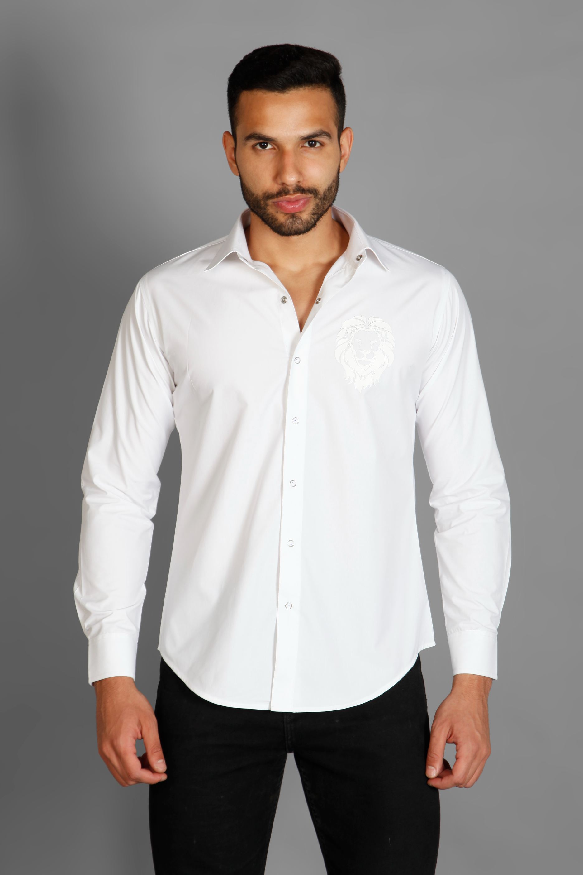 Lion motiff White Men's printed cotton shirt by Just Billi