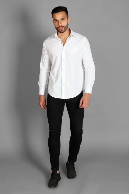 Lion motiff White Men's printed cotton shirt by Just Billi