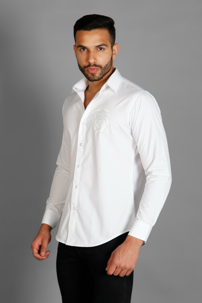 Lion motiff White Men's printed cotton shirt by Just Billi