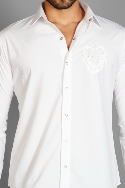 Lion motiff White Men's printed cotton shirt by Just Billi
