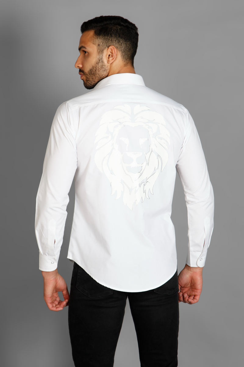 Lion motiff White Men's printed cotton shirt by Just Billi