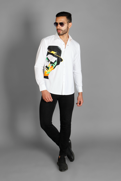Designer Just Billi Men's cotton print white shirt
