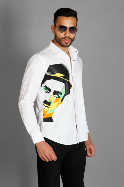 Designer Just Billi Men's cotton print white shirt