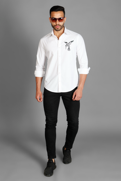 Bird Motiff white pure cotton printed men's shirt by Just Billi, Billiman