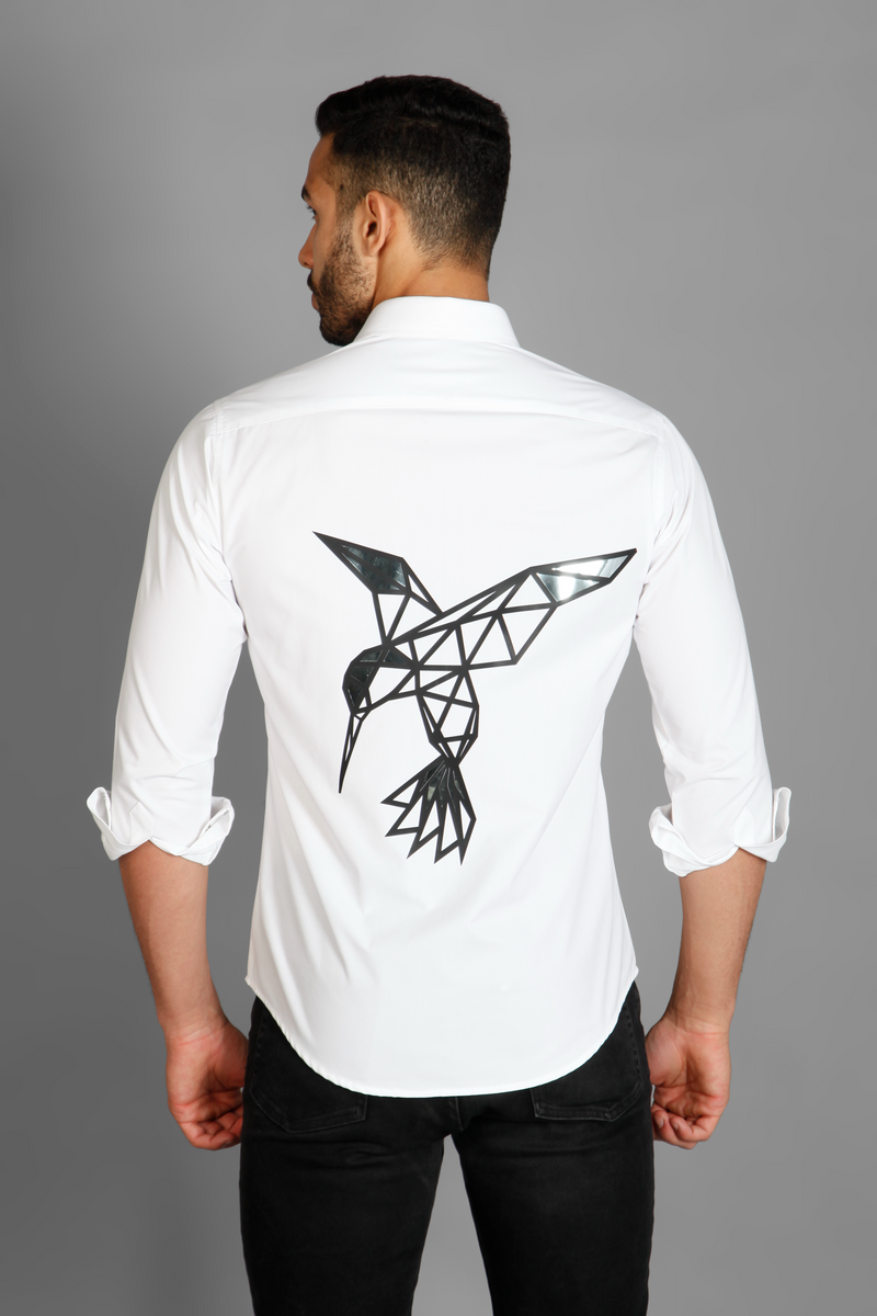 Bird Motiff white pure cotton printed men's shirt by Just Billi, Billiman