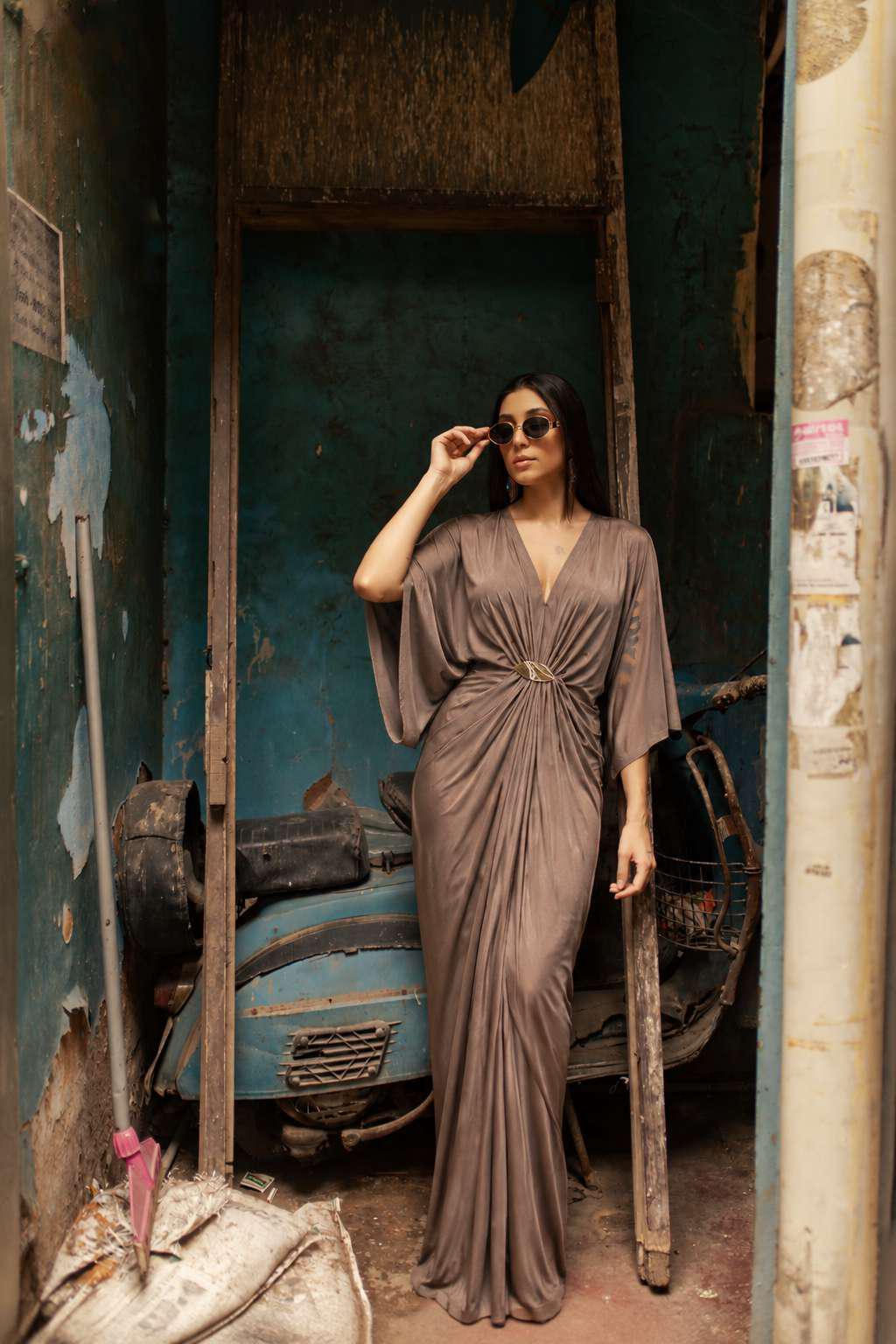 Mehfil Mocha Drape Kaftan