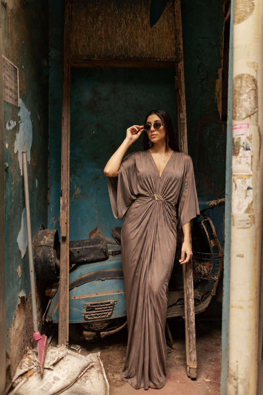 Mehfil Mocha Drape Kaftan