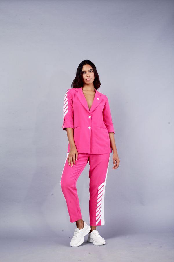 Just Billi Funky Pink pant suit, athleisure wear designer, Shop designer dresses delhi